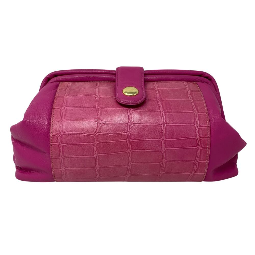 Vintage Pink Leather Croc Embossed Clutch Bag Handbag